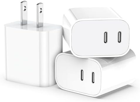 Dual port 20W white wall plug three pack