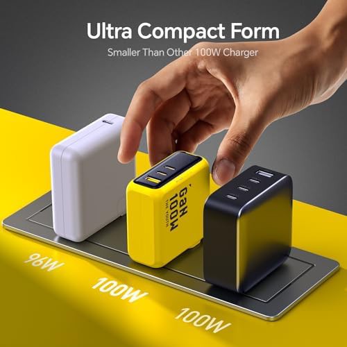 Yellow 100W three port laptop power adapter — photo 5