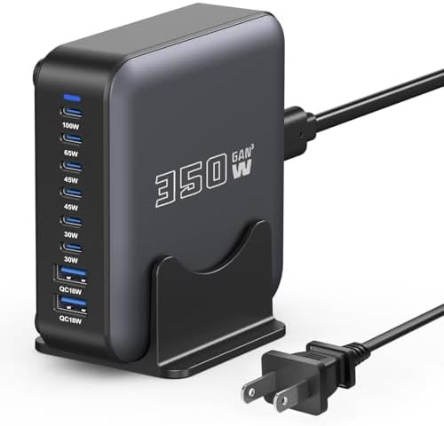 Eight port 350W GaN desktop charging hub