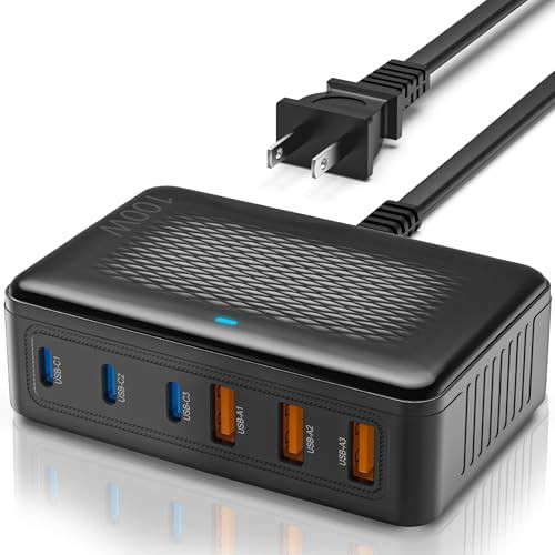 Six port 100W desktop charging station with cord