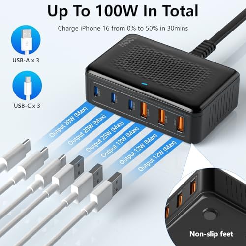 Six port 100W desktop charging station with cord — photo 3