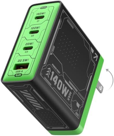 Black four port 140W GaN laptop charger