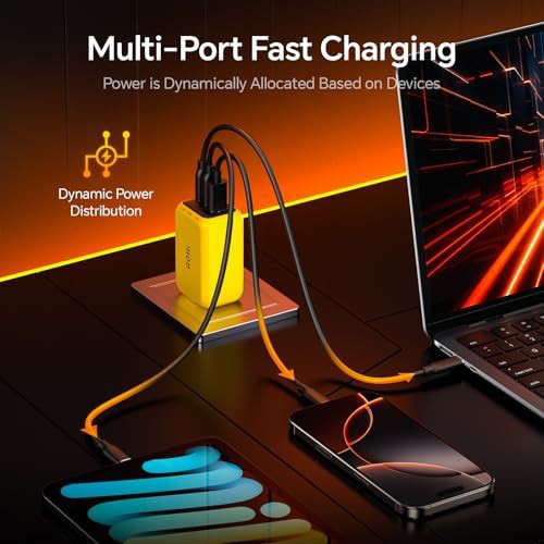 Yellow 65W three port laptop wall charger — photo 4