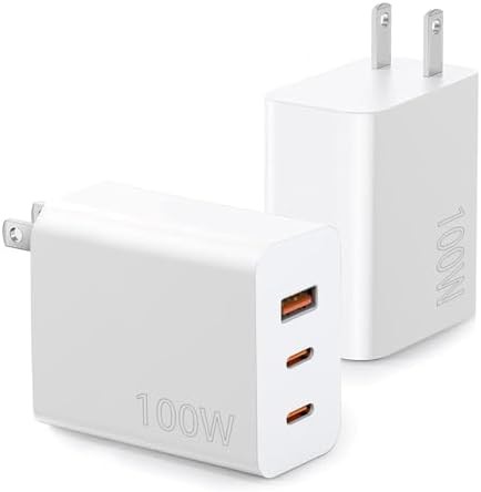 Triple port 100W GaN wall charger two pack