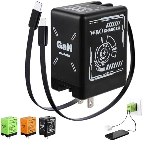 Black dual retractable cable GaN charger