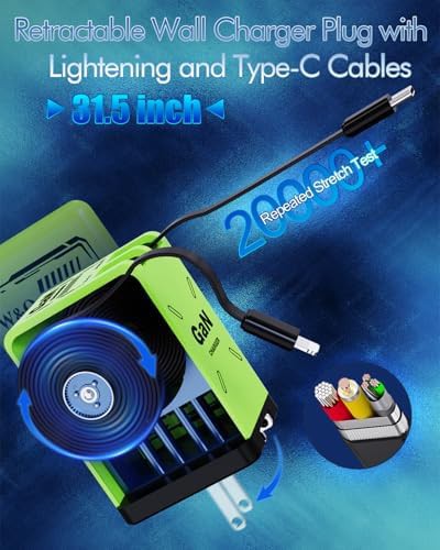 Green retractable cable 45W travel charger — photo 4