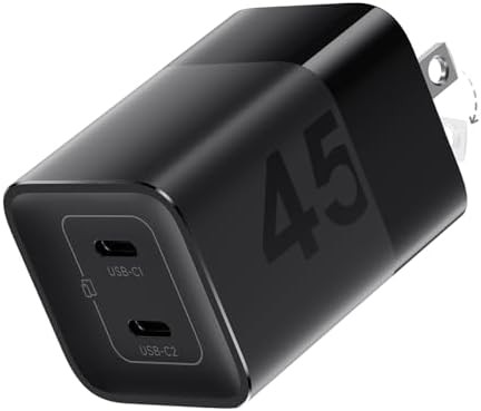 Black forty five watt GaN foldable charger