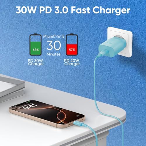 Blue 30W charger with ten foot cable — photo 3