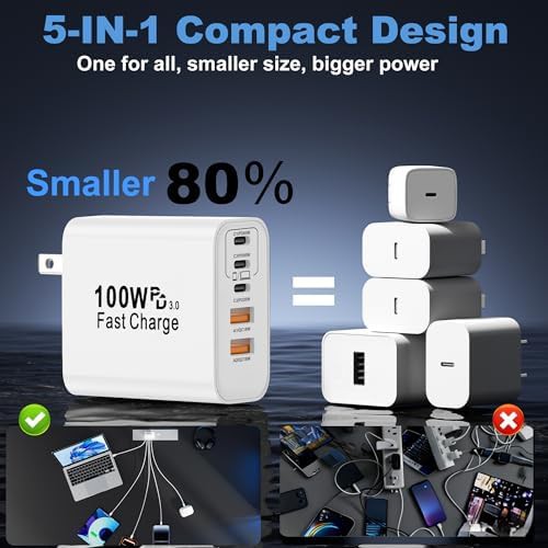 Five port 100W wall charger two pack — photo 5