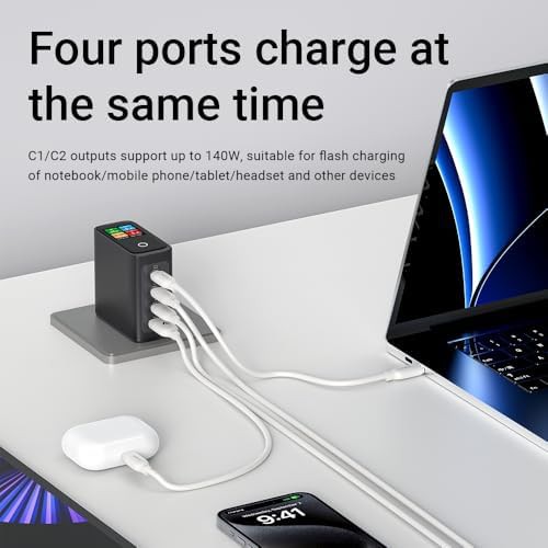 Four port 140W GaN charger with LED display — photo 4